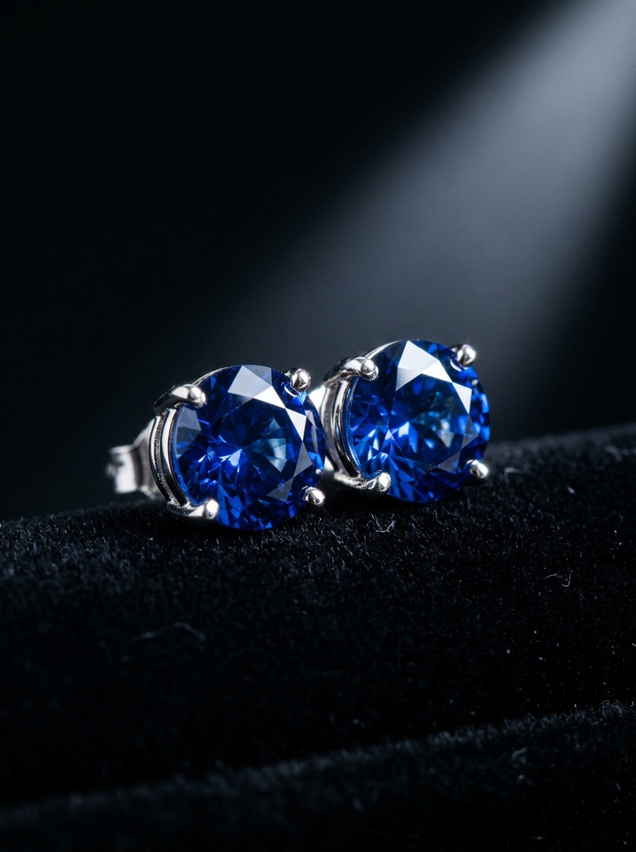 Sapphire stud earrings macro